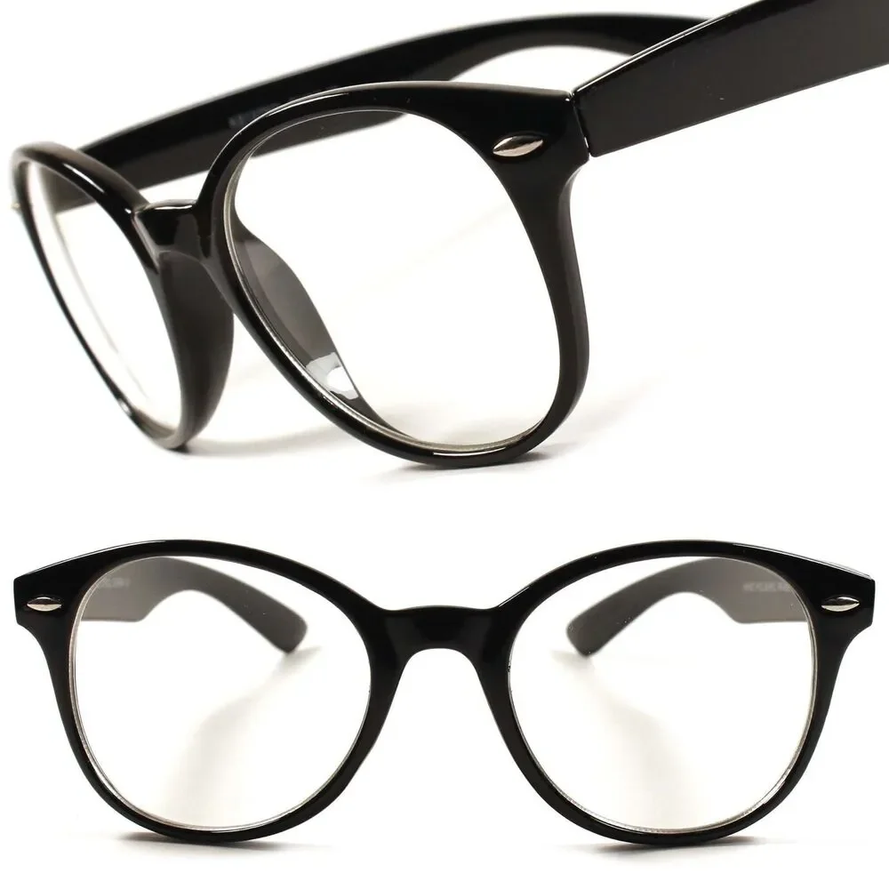 Stylish Classic Vintage Retro Nerd Geek Round Oversized Clear Lens Glasses Frame